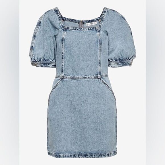 Mango Denim Dress Puff Sleeves New - Picture 7 of 8